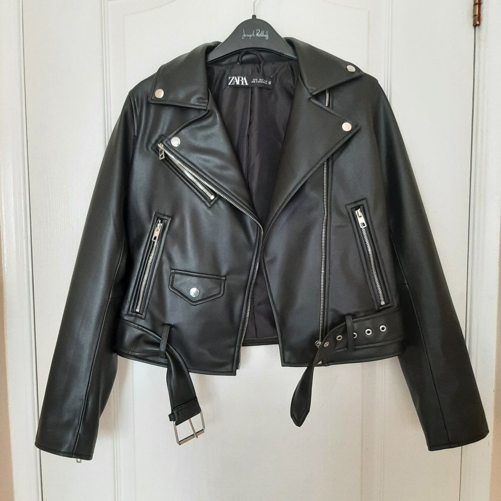 ZARA Black Leather Jacket Size Small